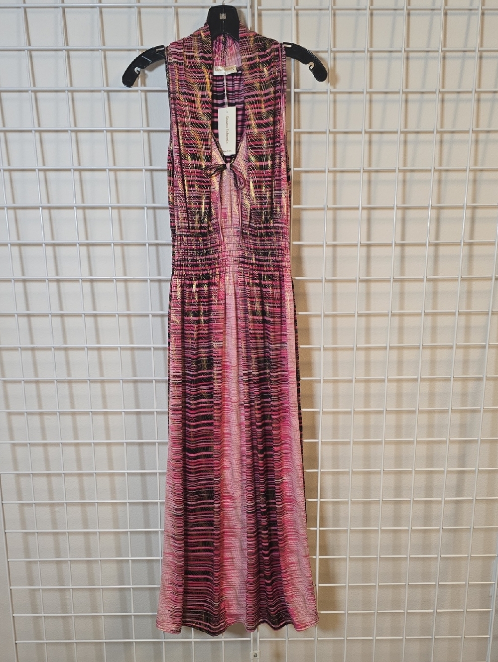 Seven Islands NWT Sleeveless Pink Striped Maxi Dress Metallic Detail Small